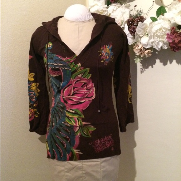 Christian Audigier Tunic Sweater Peacock Hoodie