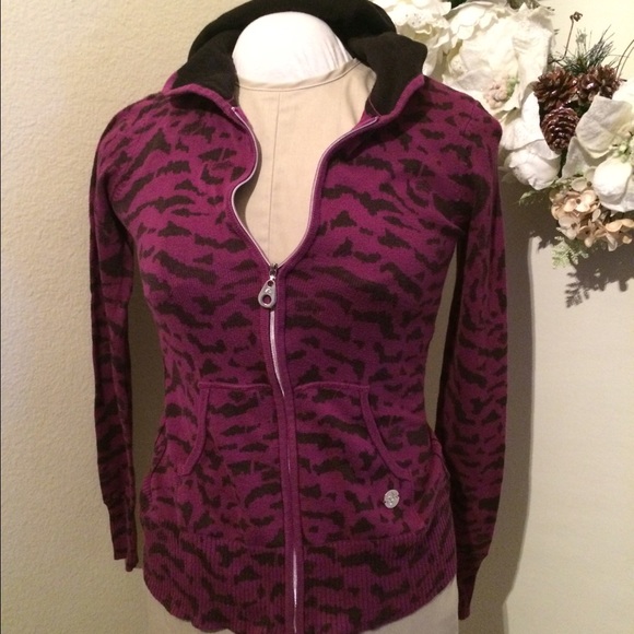 Fox Zipper Hoodie Purple Leopard