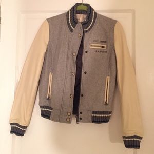 SALE! Superdry leather sleeve varsity jacket XS