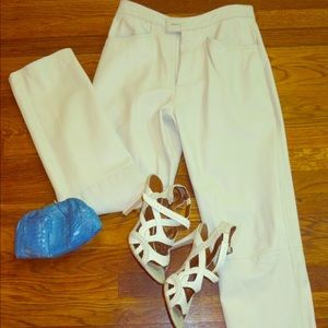Straight leg, denim style white leather pant.