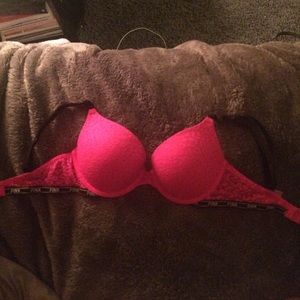 Hot pink lace push-up bra