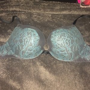 Gray and teal push-up bra