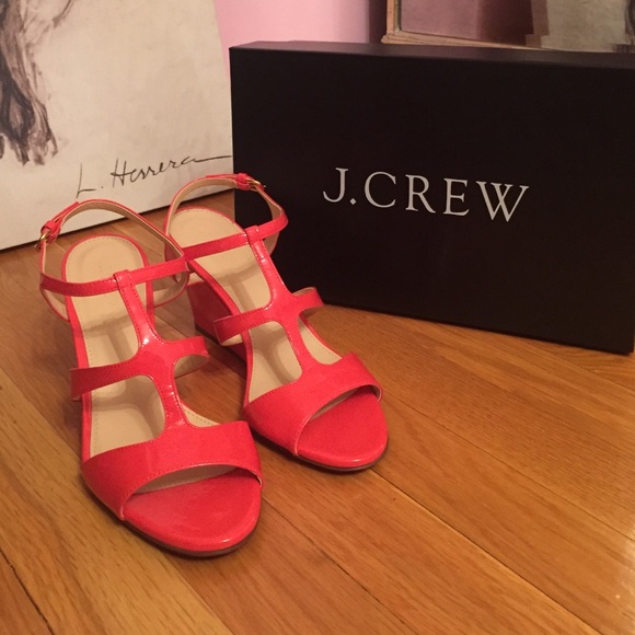 J. Crew Pavia patent midheel wedges in Dark Papaya