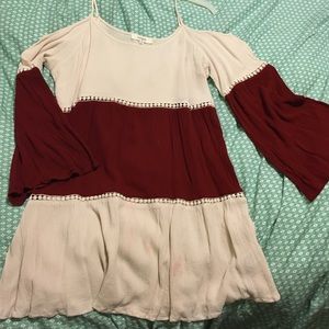 Crimson and cream block dress