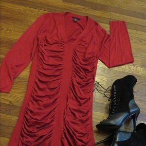 Red sweater dress.