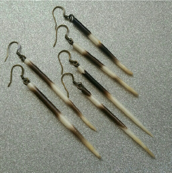 Boho African Porcupine Quill Spike Minimalist Earrings Brass Silver Gold - Picture 6 of 7