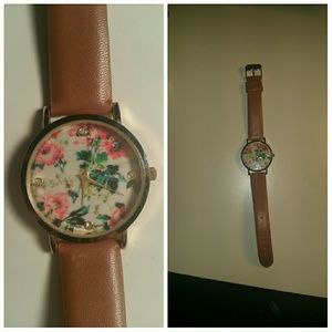 Floral Jeweled Faux Leather Watch