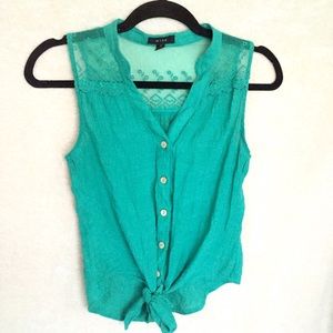 Blue-green Tied Crop Tank Top