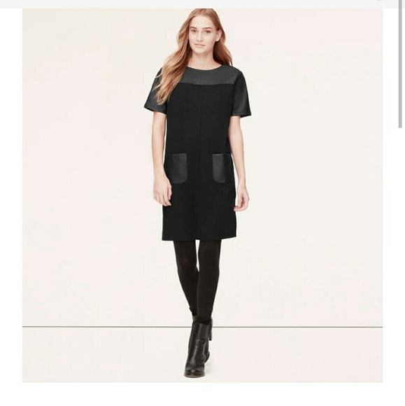 NEW LOFT LEATHER PONTE DRESS black back zipper