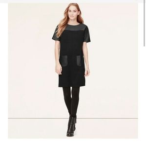 NEW LOFT LEATHER PONTE DRESS black back zipper