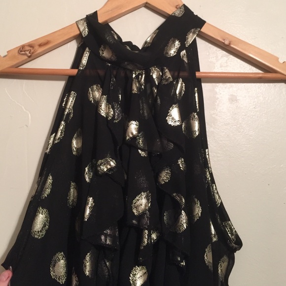 Black &gold sleeveless tie neck, belt - Picture 2 of 2