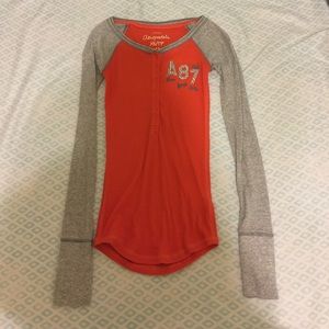 Orange Aeropostale Shirt With Long Gray Sleeves