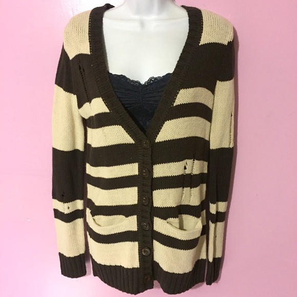 🆕 Forever 21 Distressed Striped Cardigan