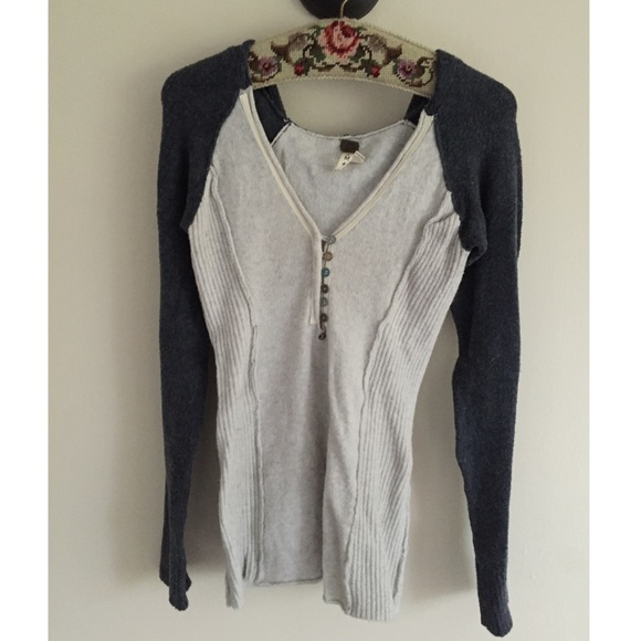 Free people two tone raglan hooded button sweater