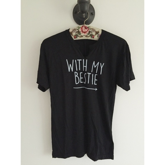 Black split neck "with my bestie" tee