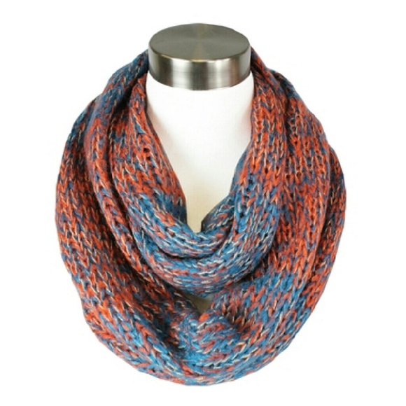 Orange/Blue Two Tone Crochet Infinity Scarf