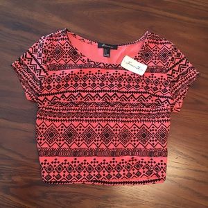 Large, Coral, Tribal Print, Crop Top