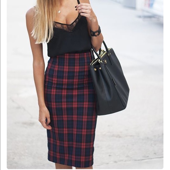 Zara plaid pencil skirt