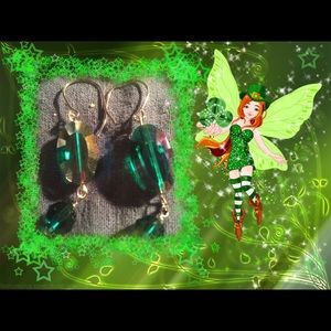 Hand Crafted Emerald Green Crystal Earrings