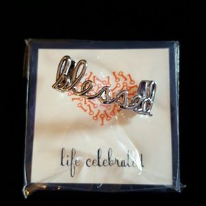 "Blessed" script slide charm-silver