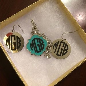 Monogramed necklace & earrings, sets available
