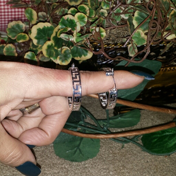 Greek key Sterling Silver Hoop Earrings