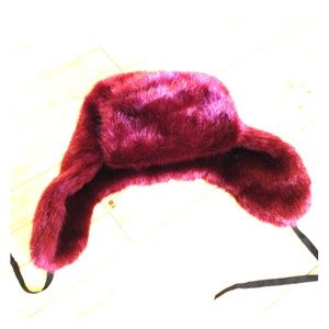H&M Maroon Faux Fur Hat