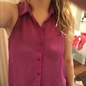 Purple sheer button down tank top