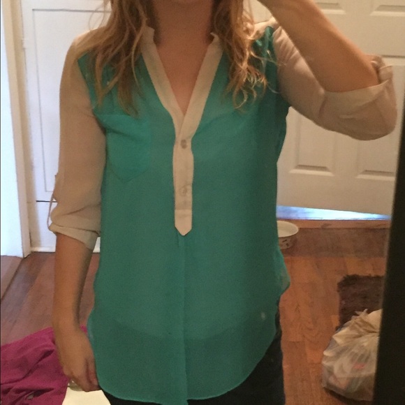 Light blue sheer 3/4 sleeve blouse