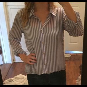 Lt.blue white stripe sheer long sleeve button down