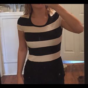 Black and white striped short sleeve top