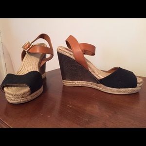 Tory Burch Wood & Canvas Wedges/Espadrilles
