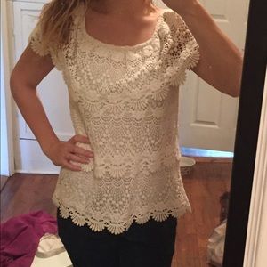 White lace short sleeve blouse.