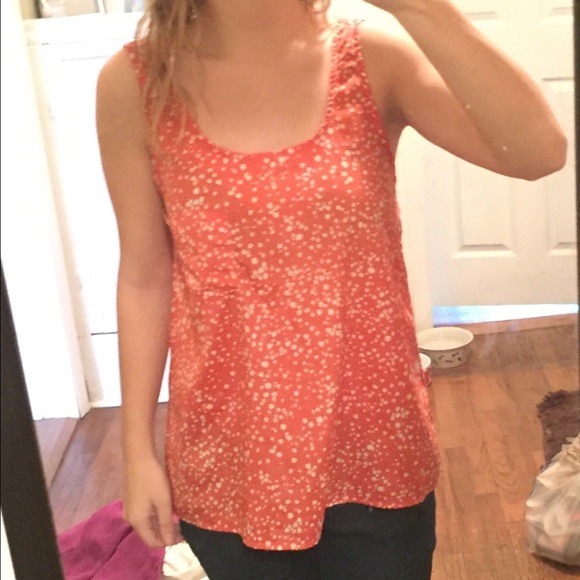 Coral and white polka dot tank top