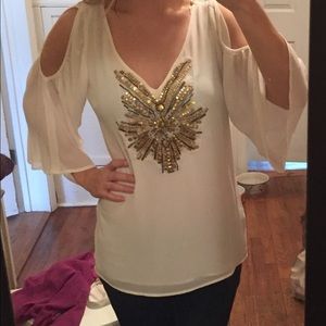 White ¾ sleeve embellished blouse