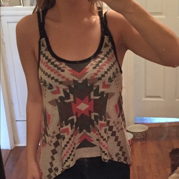 Orange and cream tribal print tank top
