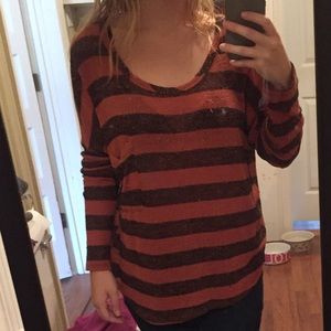 Orange black striped loose knit long sleev sweater