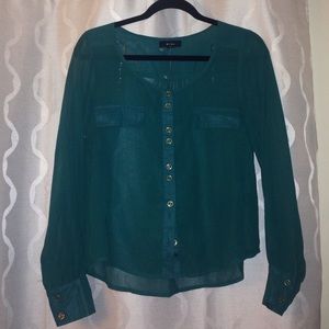 Long Sleeve Button Down Teal Blouse