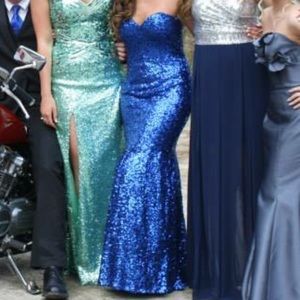 SHAIL K. blue sequin prom dress