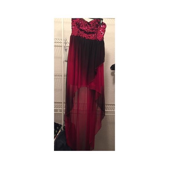 RedBlack HighLow Strapless Sequin Homecoming Dress