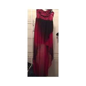 RedBlack HighLow Strapless Sequin Homecoming Dress