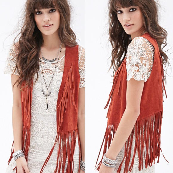 Forever 21 Jackets & Blazers - [Forever 21]genuine suede fringed vest