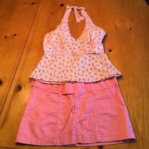 Pink floral tie neck halter