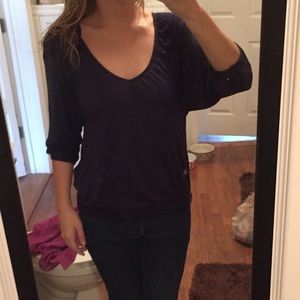 Navy blue cotton casual blouse