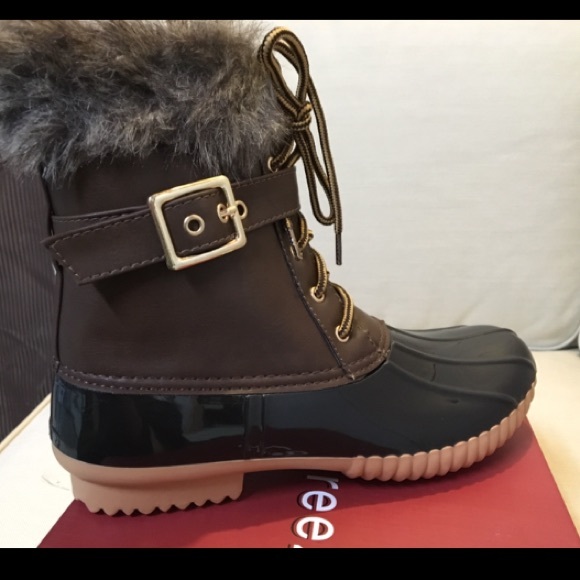 Shoes - Brown Fur Buckled Duck Boots