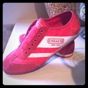 Red lace less Coach tennis shoes