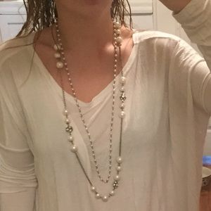 Silver and pearl long necklace
