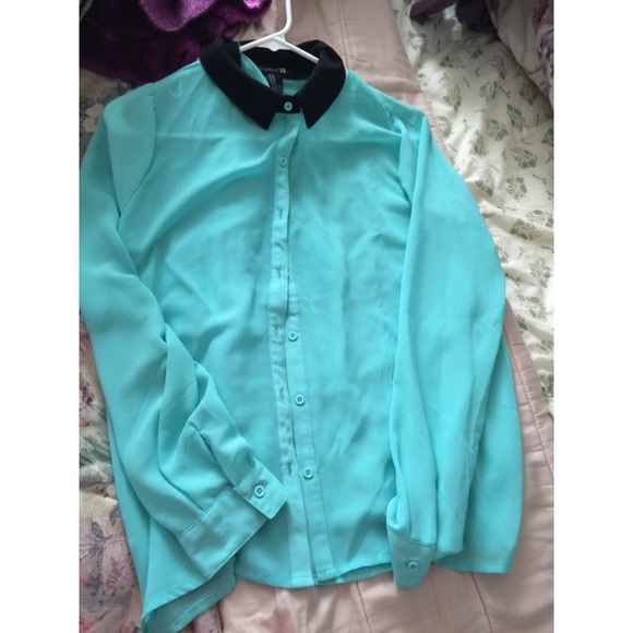 Tiffany Blue &Black Chiffon Button Down