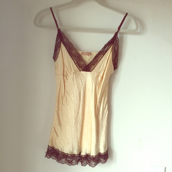 Silky Tan and Brown Laced Beaded Camisole