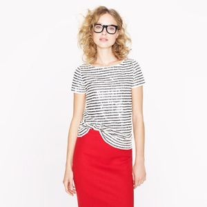 J.Crew Sequin Stripe Tee in Champagne & Black XS